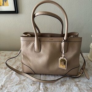 Lauren Ralph Lauren Fairfield City Shopper leather stone finish gold hardware